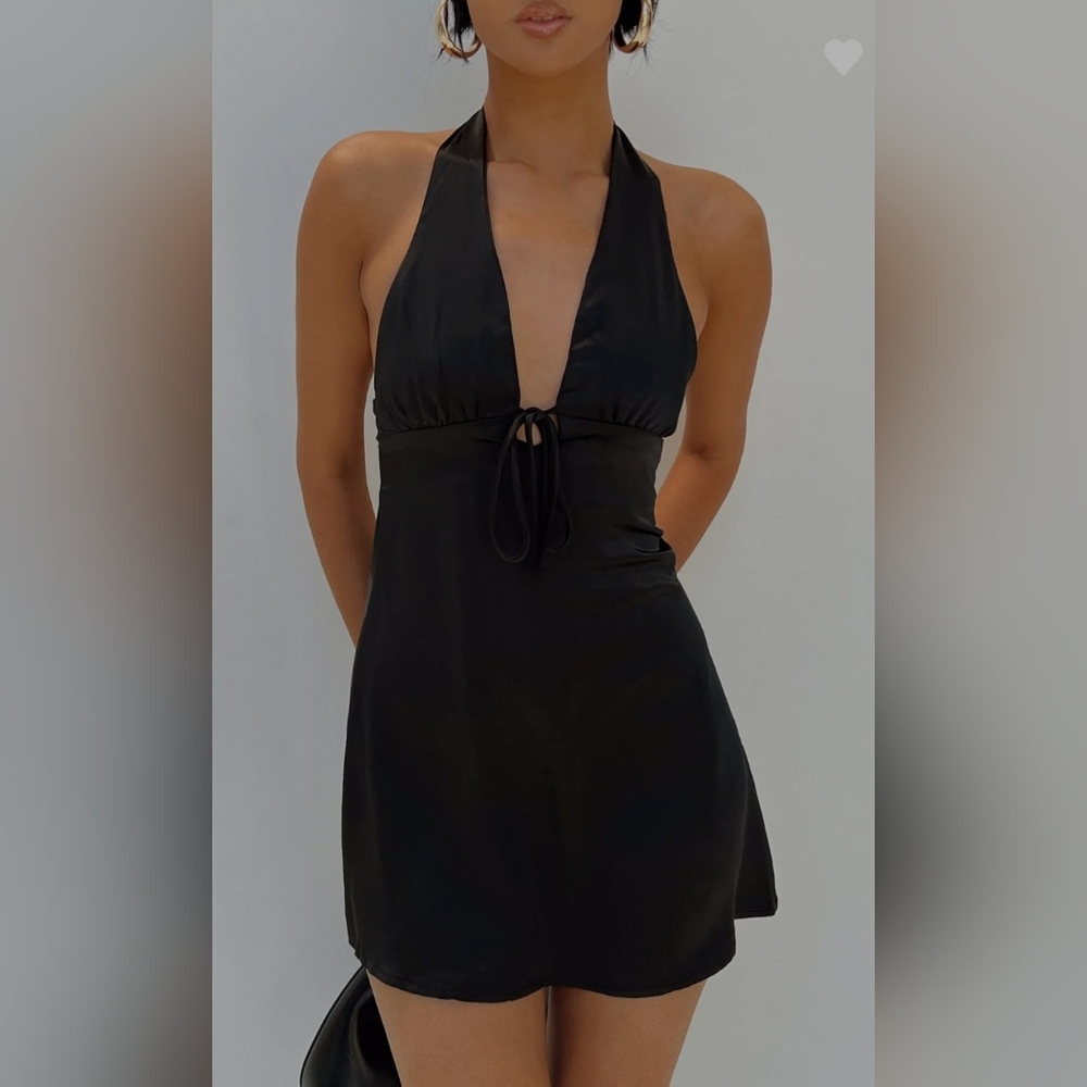 Princess Polly Lanier Mini Halter Dress Black - Size 10